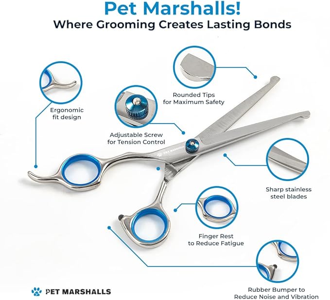 Professional Pet Grooming Kit 5-in-1 - Stainless Steel Trimming Scissors Set with Straight Hair Comb for Small and Large Pets