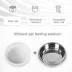 Disposable Cat Food Bowl Set (600 Pcs Small Paper Bowls + 4 Pcs Stainless Steel Pet Bowls) Dog Disposable Bowls Disposable Cat Plates for Wet Food Pet Food Bowl for Pet Feeding Station(White)