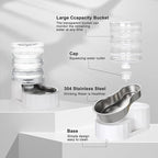 RIZZARI Gravity Water Bowl Dispenser: 4L Automatic Stainless Steel Water Feeder Without Filter - White Pet Waterer for Senior Dogs with Spine Problems - in Bedroom Garden