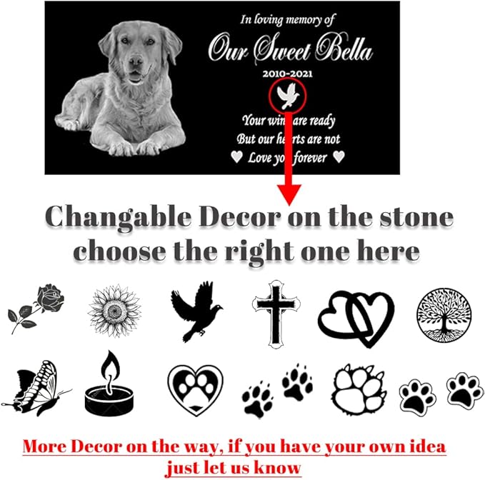 ODB Personalized Pet Memorial Stones, Black Granite Memorial Garden Stone Engraved with Photo, Gifts for Someone Who Lost a Loved One, or Pet, Dog, Cat (with Photo)
