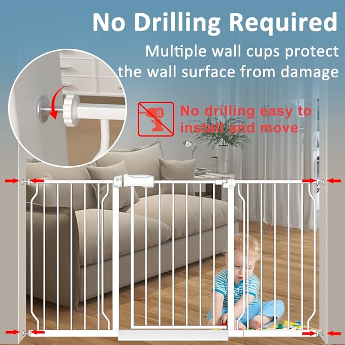 29-34 Inch Wide Baby Gate for Stairs Dog Gate Indoor Pressure Mounted No Drill Safety Child Gates for Kids or Pets Auto Close Pet Gates White