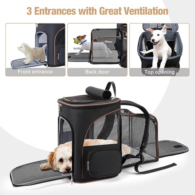 Lekereise Large Cat Backpack Carrier Expandable Pet Carrier Backpack for Small Dogs Medium Cats Fit Up to 18 Lbs, Foldable Puppy Backpack Carrier for Travel, Hiking, Black