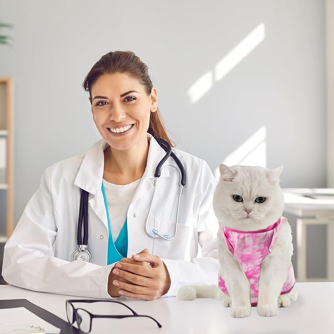 Avont Cat Recovery Suit - Kitten Onesie for Cats After Surgery, Cone of Shame Alternative Surgical Spay Suit for Female Cat, Post-Surgery or Skin Diseases Protection -Tie-dye Pink(M)