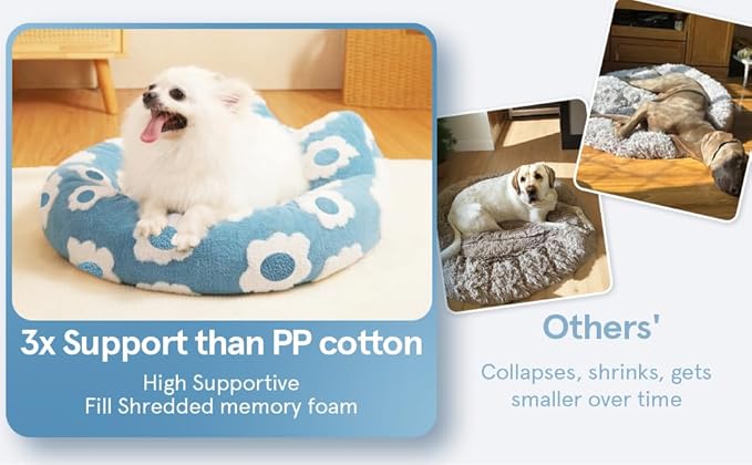 Round Dog Bed for Small Dogs & Cats -Washable Dount Cute Cat Bed for Indoor Cats, Orthopedic Sherpa Fleece Soft Cozy Calming Pet Bed with Removable Zipper Cover (Blue, (23x23x8inches))
