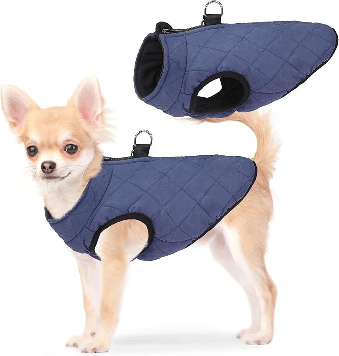 SCENEREAL Winter Dog Vest Coat with Built-in Harness, Warm Puppy Jacket for Small to Medium Dogs, Cold Weather Coat with Zipper, Fleece Puffer Vest Windproof Snow Clothes
