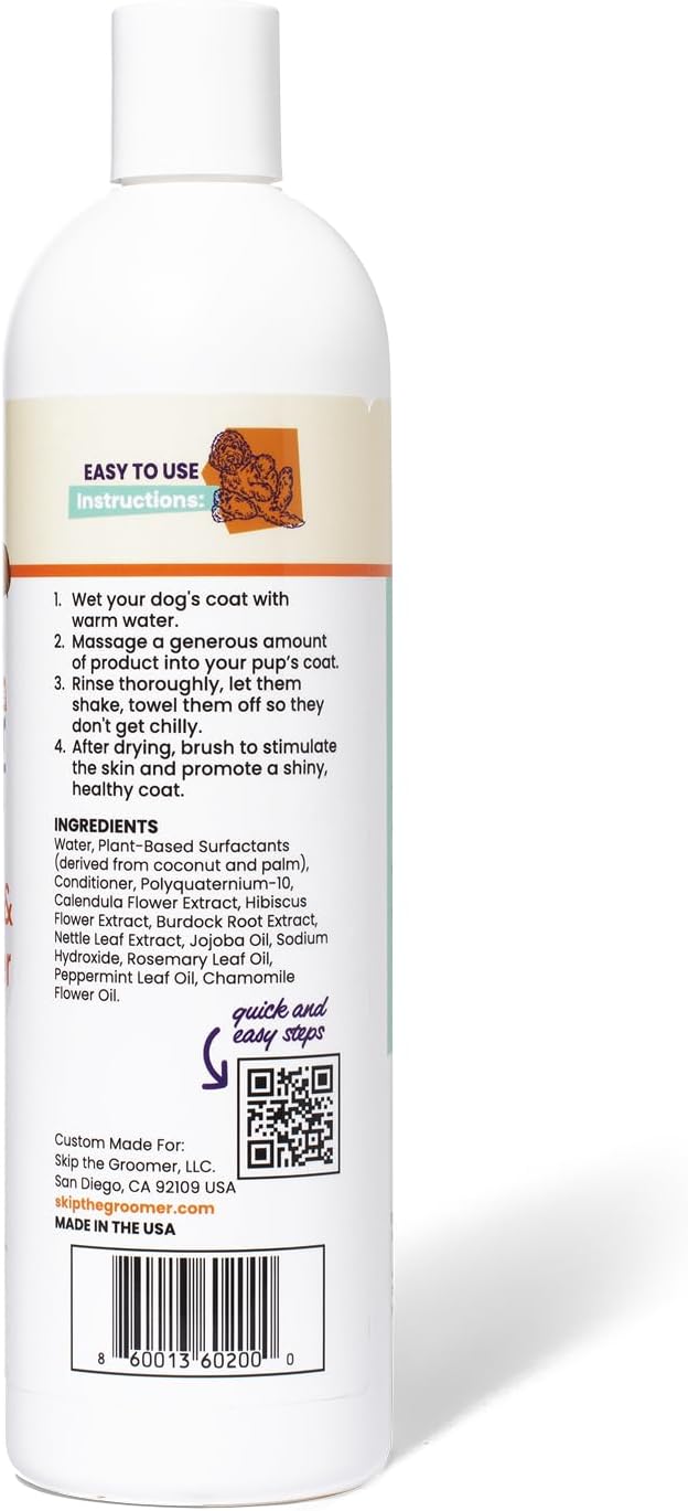 4-in-1 Dog Shampoo & Conditioner, Rosemary Mint, Cleans, Conditions, Detangles & Deodorizes, Natural, Vegan, Gentle Grooming for All Breeds & Coat Types 16 oz, Made in USA