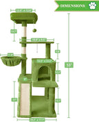 53" Cat Tree Tower for Indoor Cats, Multi-Level Cat Tower Condo with Sisal Scratching Post (Green)