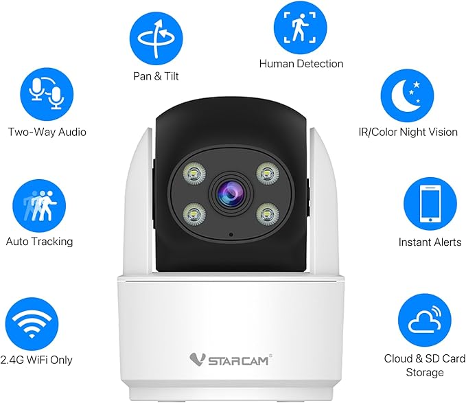 VSTARCAM 3MP Indoor Security Camera, 2.4G WiFi Cameras for Home Security, Pet Camera with Auto Tracking, Color Night Vision, AI Detection Tracking, 2-Way Talk, 24/7 Recording, Cloud & SD Card Storage