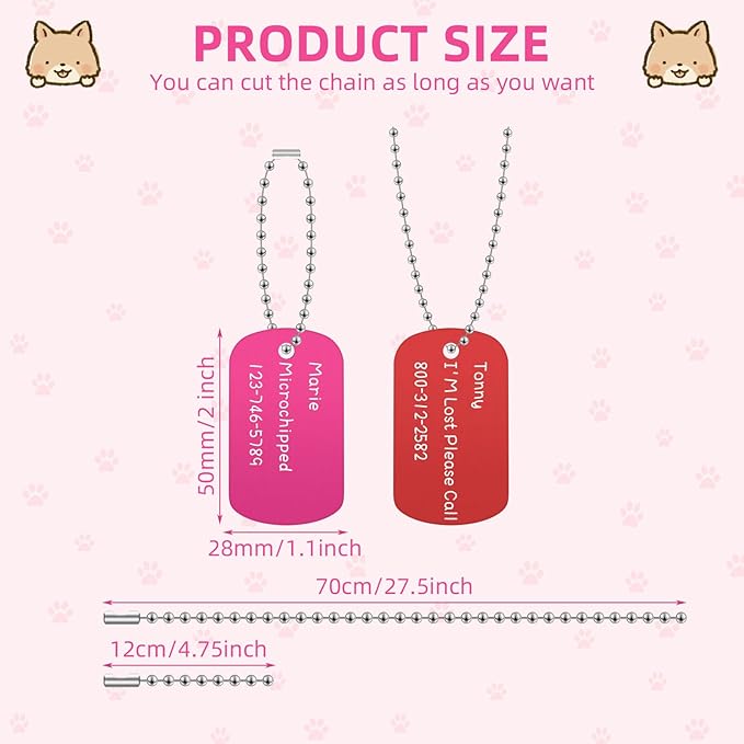 Therwen 300 Pcs Blank Dog Tags Set Includes 150 Pcs Aluminum Tags Engraving Laser Blanks and 150 Pcs Necklace Chain for Pet Decorative DIY Craft, 10 Colors (150 Set)