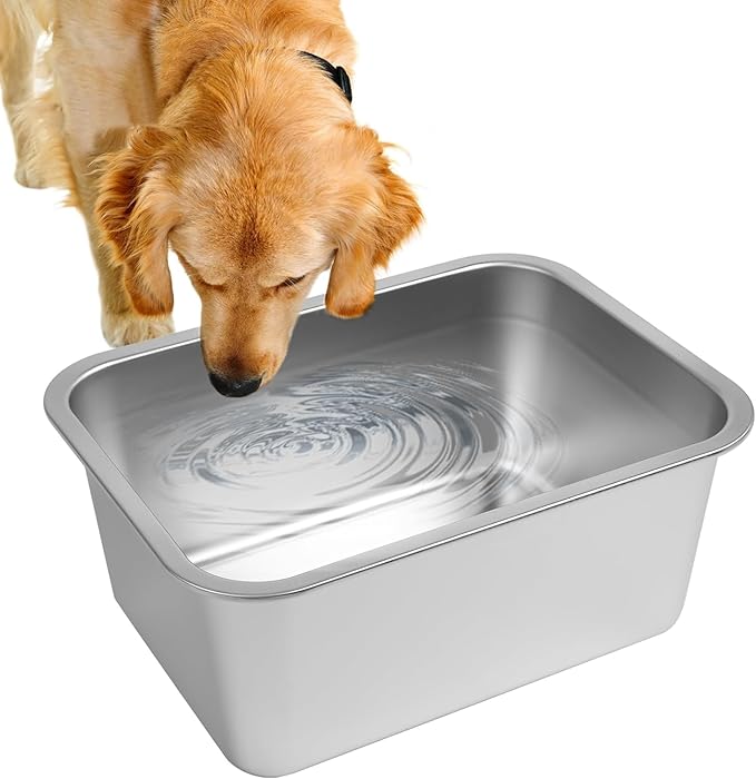 2 Gallons Large Dog Water Bowl, Stainless Steel Metal Dog Bowls, Large Capacity Pet Food Bowl Water Dish for Indoor and Outdoor Universal for Medium Dogs 12.6''×8.7''×5.9''