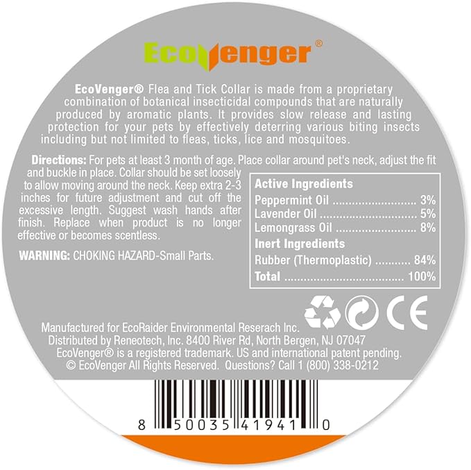 EcoVenger Flea Collars for Dogs & Cats - Flea & Tick Repellent 2-Pack Orange. Built-in Pant-Based Formula Strong Repellency Slow Release, Lasting Protection, Pleasant Aroma, Waterproof