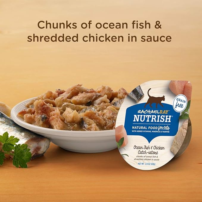 Nutrish Rachael Ray Grain Free Wet Cat Food Ocean Fish & Chicken Catch-iatore, 2.8 oz. Cup, 24 Count