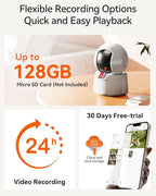 LongPlus 2K Pet Camera with Phone App, 2.4/5GHz WiFi Pan/Tilt Indoor Camera for Home, Cat Cam with Night Vision, 2-Way Audio, Motion Detection, Auto Tracking, Works with Alexa