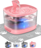 Veken Cat Water Fountain with Detachable Tank, Easy to Clean & Assemble, 84oz/2.5L Automatic Pet Drinking Dispenser with Quiet Operation & LED Light for Cats, Dogs and Small Pets, Red