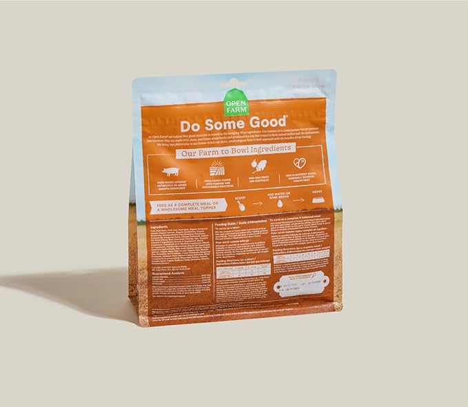 Open Farm, Freeze Dried Raw Dog Food, Morsels with 95% Meat, Organs & Bone, Organic Produce & Superfoods, Complete Meal or Freeze Dried Dog Food Topper, Pork Recipe, 13.5oz Bag