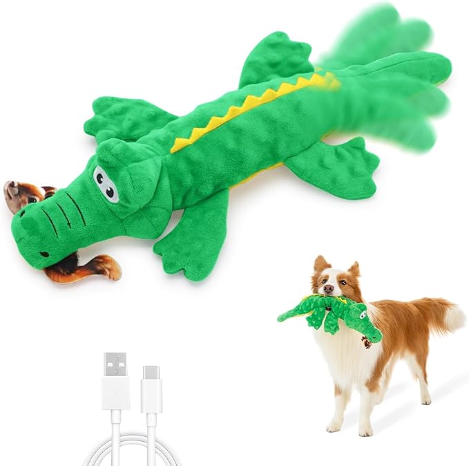 Alligator Interactive Dog Toys, Motion Activated Plush Dog Toys to Keep Dogs Busy, Wiggling Tail Interactive Dog Toy for Small/Medium/Large Dogs, USB Rechargeable Puppy Toys