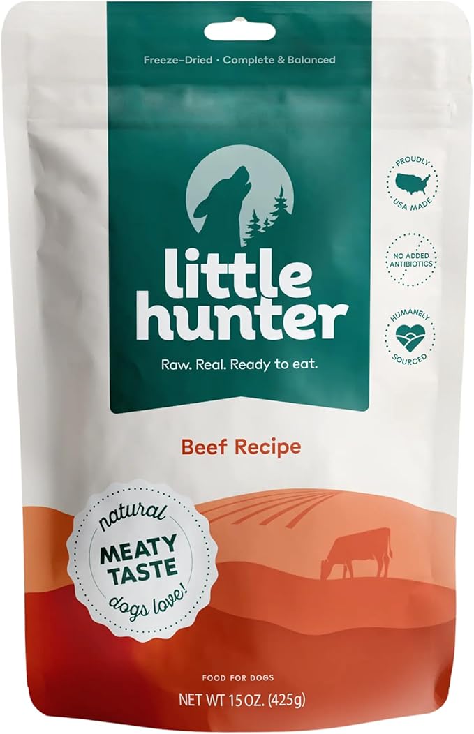Little Hunter- Freeze Dried Dog Food Raw USDA Beef | for Small & Large Breeds | High Protein + Organic Fruits & Veggies Veterinarian Made Small Batch
