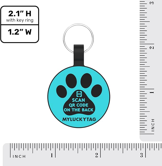 MYLUCKYTAG QR Code Dog Cat ID Tag - Durable, Digital, Quiet, Engraved - Online Pet Profile & Location Alert