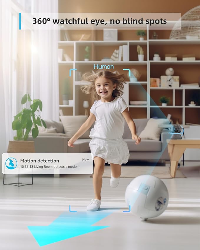 blurams 5G Indoor Cameras for Home Security, 2K Pet Camera with Phone App, 360° PTZ Home Cam w/Dual-Band WiFi6, 2-Way Talk, Free Human/Sound Detection, Motion Tracking, Night Vision, Works with Alexa