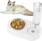 Automatic Dog Cat Food and Water Dispenser Set, Pet Food Bowl Set with Automatic Waterer Bottle for Small or Medium Size Dogs Cats Large Water Capacity(23oz) White
