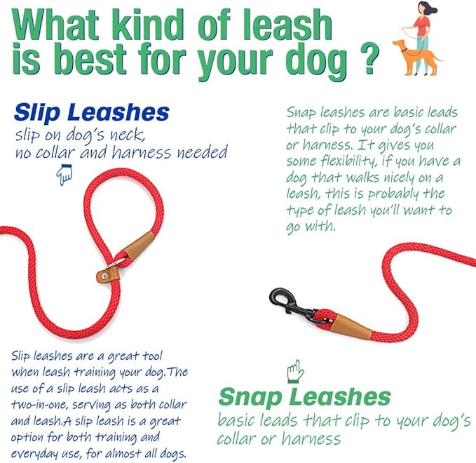 lynxking Dog Leash Slip Lead 5 6 8 FT Dog Training Leash Strong Heavy Duty Braided No Pull Training Lead Leashes for Small Medium Large Dogs