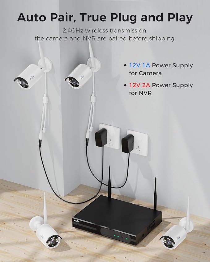 Hiseeu Wireless Pro WiFi Security Camera System, 16CH 4K NVR Kit, Plug-in Powered 12Pcs 5MP CCTV Home Security Camera System for Indoor/Outdoor, Night Vision, Waterproof, Motion Detection, 3TB HDD