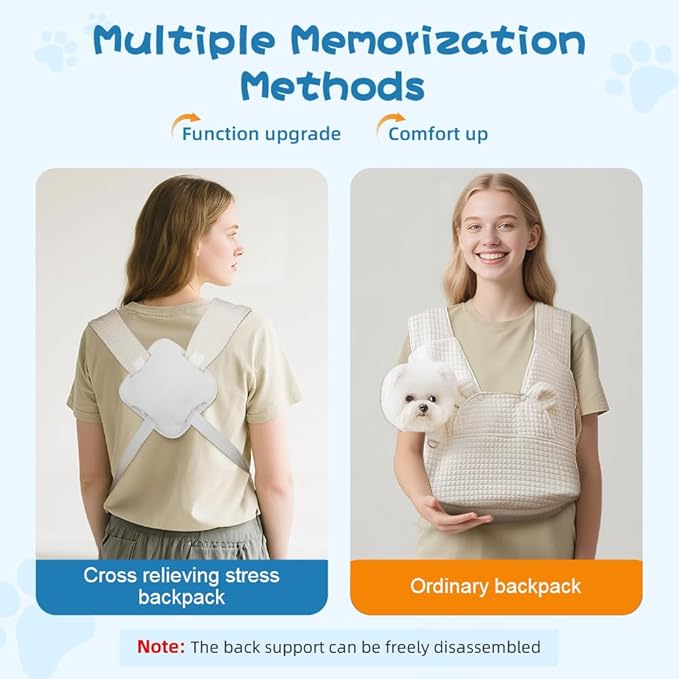 Sling Carrier for Carry Small Dogs and Cats,Soft Waffle Pattern Portable Pet Front Backpack，Reducing Back Pain, for outings,Travel, for Small Pet Up to 13lb,Grey