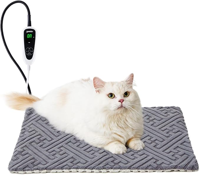 Pet Heating Pad - 11 Adjustable Temperature and 25 Timer Options, Heated Cat Bed Indoor Waterproof with Chew-Resistant Cord for Small Dogs, 18x18 Inch