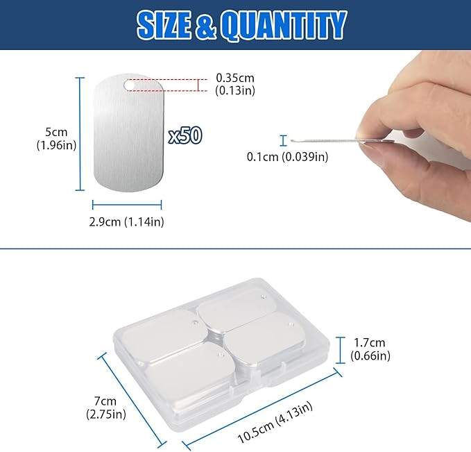Fesorsi 50 Pcs Aluminum Tags for Engraving,Rectangle Stamping Blanks Tags,Sliver Military Dog Tags,Anodized Blank Metal Tags,Personalized Pet Dog ID Tags Blank with Hole DIY Pendants Decorative Craft