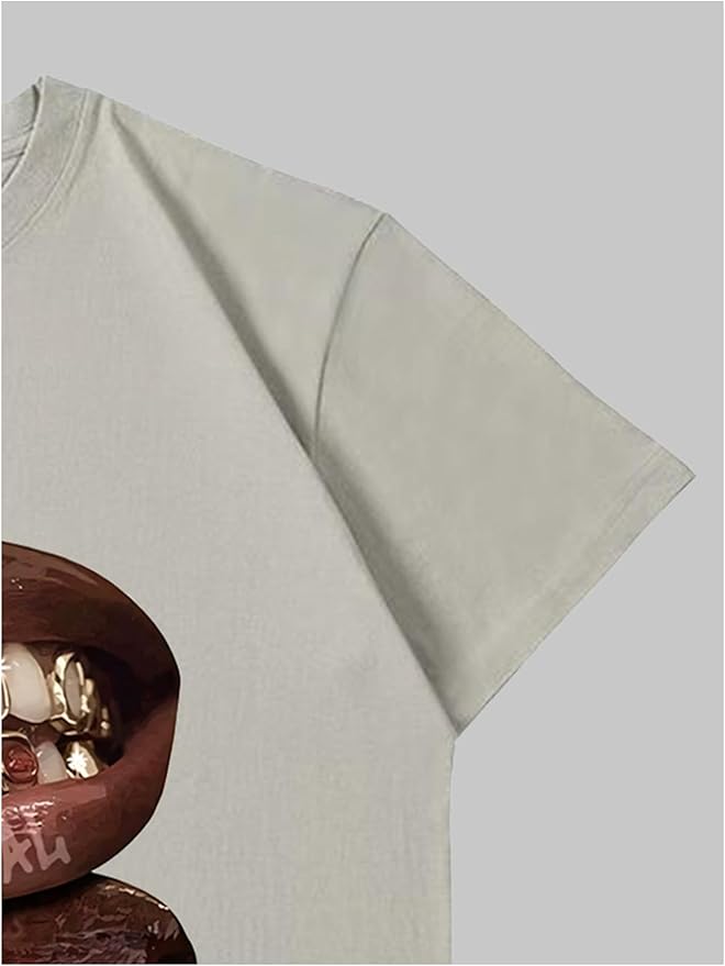 Verdusa Women's Lips Print Graphic Tees Y2k T Shirts Summer Crew Neck Vintage Going Out Tops