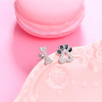 Paw Print Necklace Cat Puppy Paw Earrings Sterling Silver Hypoallergenic Dog Paw and Bone Friendship Cubic Zirconia Paw Set for Women Teen Girls