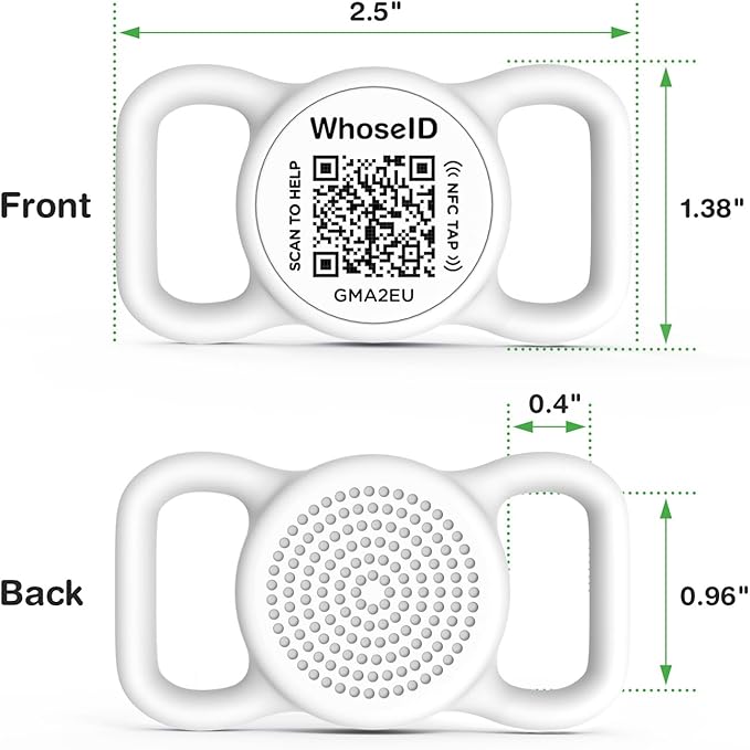 QR Code Dog Tag with NFC, Personalized Pet ID Tag, Silent Silicone Dog Tag, Modifiable Pet Online Profile, Multiple Emergency Contact, Scan QR Code Send GPS Location Email (Regular, White)