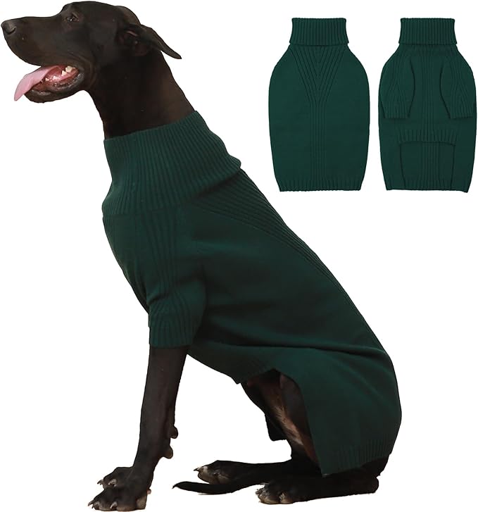 IECOii Extra Large Dog Sweater 4XL,Thermal Warm Dog Sweaters for Giant Breed Dogs,Turtleneck Knitted Knitwear for Pet Winter,Stretchy&Easy On Doggy Sweatshirt for Doberman,Great Dane(Green,XXXXL)
