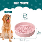 vancasso Ceramic Slow Feeder Dog Bowls, Puzzle Dog Food Bowls with Floral Maze, Anti -Slip Pet Food Dish for Large Breed, 3 Cups, Pink