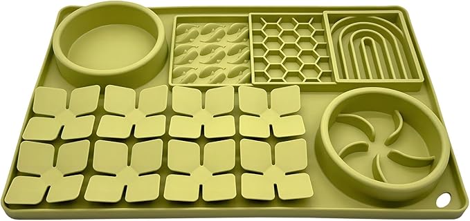 Slow Feeder Bowl, Silicone Lick Mat with Suction Cups for Dog Cat, Snuffle Mat for Pet Smell Training, Puzzle Toys for Bored Puppy, Interactive Sniff Mat for Slow Eating and Keep Busy, Green