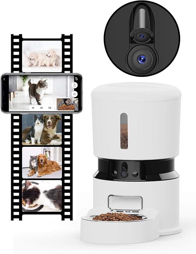 Automatic Cat Feeder with 2K Camera, 4L 1080P HD Timed Dog Feeder Automatic with Night Vision, 5G WiFi Cat Feede with Low Food Sensor, Granary Pet Food Dispenser for Cats, Detachable for Easy Clean