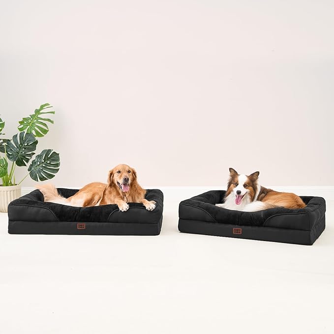 EHEYCIGA Memory Foam Dog Bed for Medium Size, Orthopedic Dog Sofa with Sides and Waterproof Liner, Washable Bolster Pet Couch with Removable Cover, 35x22x6.5 Inch, Black