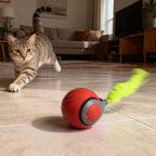 Interactive Cat Toy Ball - Motion-Activated, USB Rechargeable Cat Toys for Indoor Cats with Anti-Scratch Cover & 2 Changeable Tails - Enrichment Toy for Active Cats & Kittens
