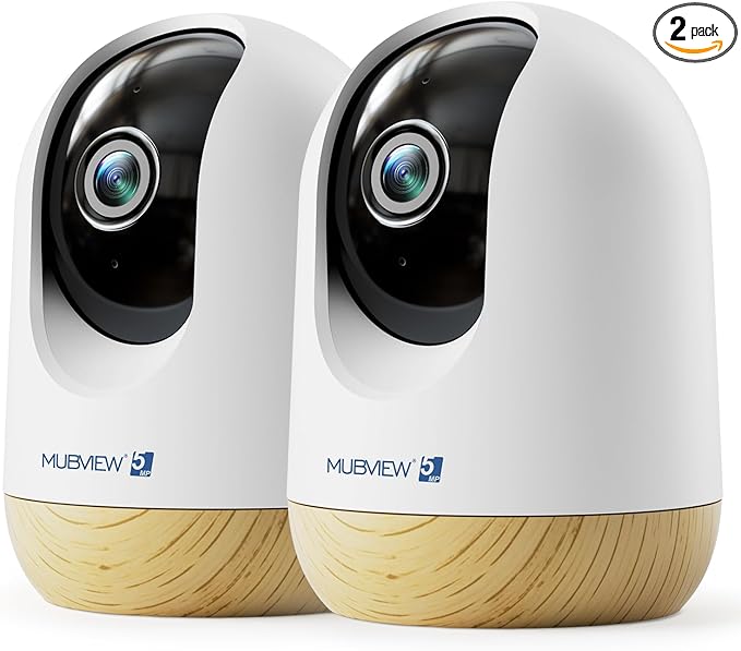 MUBVIEW Pan/Tilt Cameras for Home Security Indoor, 5MP Pet/Cat/Dog Camera with Phone App, 2.4/5 GHz WiFi Baby Monitor, Indoor Cam, Night Vision, 7X24 Record, 2-Way Audio, Motion Tracking, 2-Pack