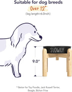 Ceramic Slow Feeder Dog Bowls Elevated, 3 Cups Raised Dog Bowl with Wooden Stand for Medium Large Breed to Slow Down Eating, Puzzle Food Bowl,Black