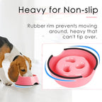 SUPERDESIGN Slow Feeder Dog Bowl 1/2 Cup for Small Medium Breed - Anti-Gulping Healthy Eating Interactive Bloat Stop Alternative Non-Slip Puzzle Cat Food Bowl, Rose Red