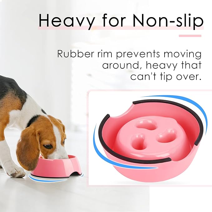 SUPERDESIGN Slow Feeder Dog Bowl 1/2 Cup for Small Medium Breed - Anti-Gulping Healthy Eating Interactive Bloat Stop Alternative Non-Slip Puzzle Cat Food Bowl, Rose Red