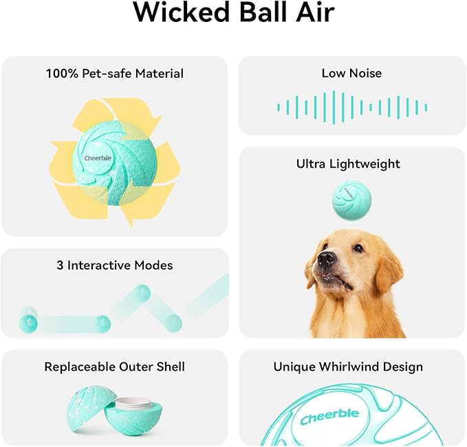 Smart Interactive Dog Toys, Wicked Ball AIR, 3 Interactive Modes, Automatic Moving, Bouncing, and Rotating, E-TPU Material, IPX7 Waterproof for Medium and Large Dogs