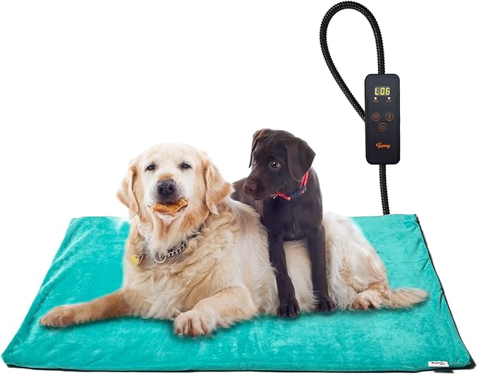 Toozey Large Pet Heating Pad, 6 Adjustable Temperature Dog Cat Heating Pad with Timer, Waterproof Heated Dog Bed with Chew Resistant Cord, Indoor Electric Pet Heated Mat 35x24in