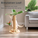 Marchul Cat Scratching Post with 2 Level Track Ball Tower Toy for Indoor Cats and Kitten, 3D Decorative Leaves, Sisal Rope, Interactive Cat Toy for Kitten Mental Physical Exercise