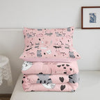 Erosebridal Kids Cat Comforter Set Full Cute Pet Bedding Set for Girls Pink Kitten Bedding Comforter Sets Kawaii Cat Paws Duvet Insert Cartoon Animal Theme Quilted Comforter Lovely Bedroom Decor 3pcs
