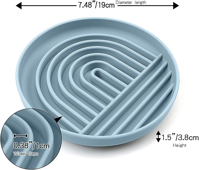 YINGFAN Slow Feeder Dog Bowls, Silicone Non-Slip Dog Slow Feeder Bowl, Puzzle Slow Eating Bowl for Medium to Small Dogs, Easy to Clean & Dishwasher Safe, 2 Cup, Blue Arc