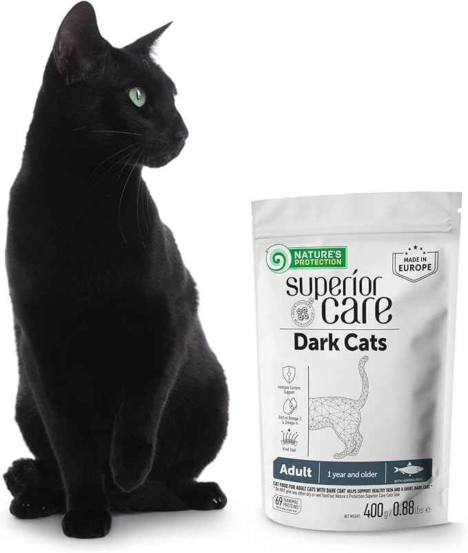 Nature's Protection Dry Cat Food - Adult Dark Coated Cat Hard Kibble, Grain-Free Healthy Nutrition Indoor & Outdoor Hairball Care for Cats, 14.11 oz Bag