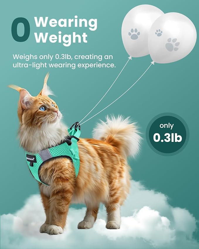 FAYOGOO Escape Proof Cat Harness and Leash Set for Walking, Secure-Fit Step-in Cat Vest Harness, Soft & Lightweight for Kittens and Large Cats