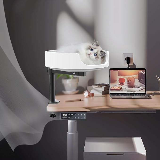Cat Bed for Desk Elevated Cat House Over Desk Keeps Kitten Cat Close and Workspace Clear Cat Box with Pet Cushions (Straight Rod)